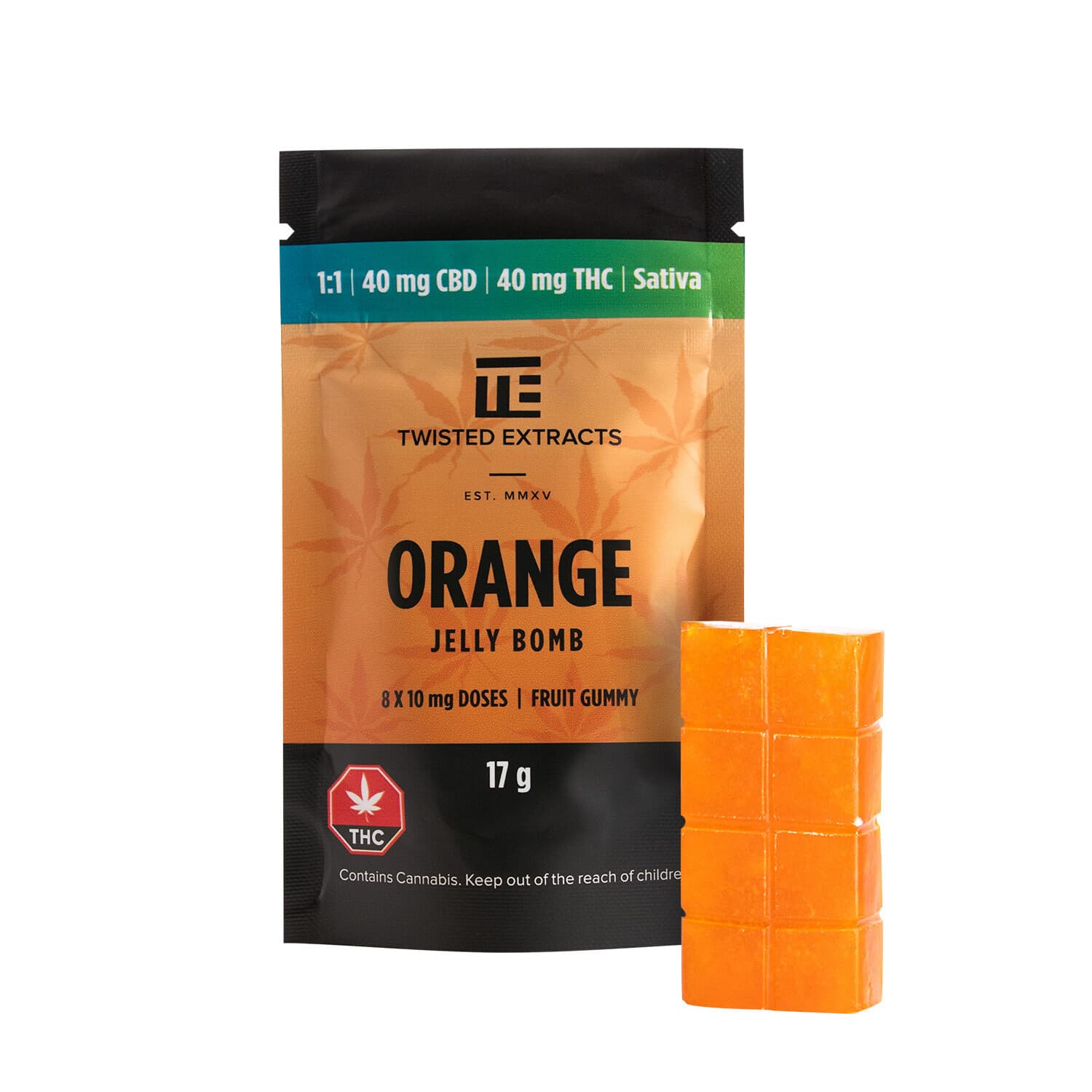 Orange 1:1 Sativa Jelly Bomb (40mg THC + 40mg CBD) by Twisted Extracts