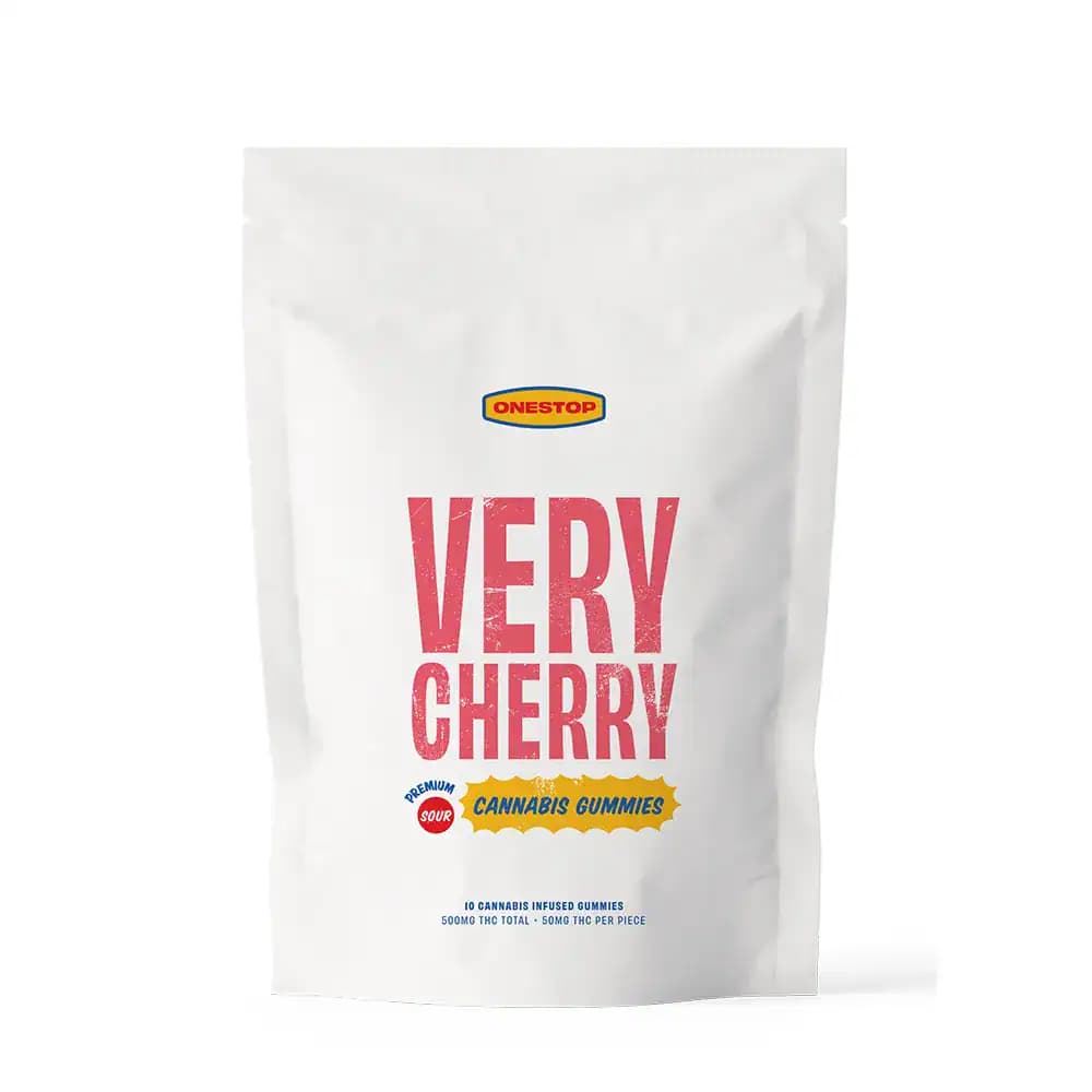 Sour Very Cherry Gummies 500mg THC – One Stop Edibles